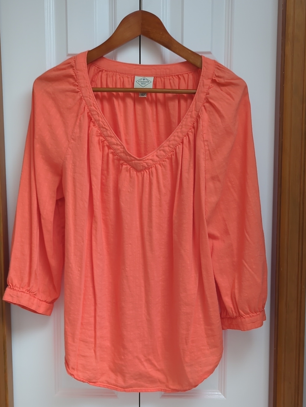 St. John's Bay Coral Scoop-Neck Long Sleeve Cotton Blend Top Large